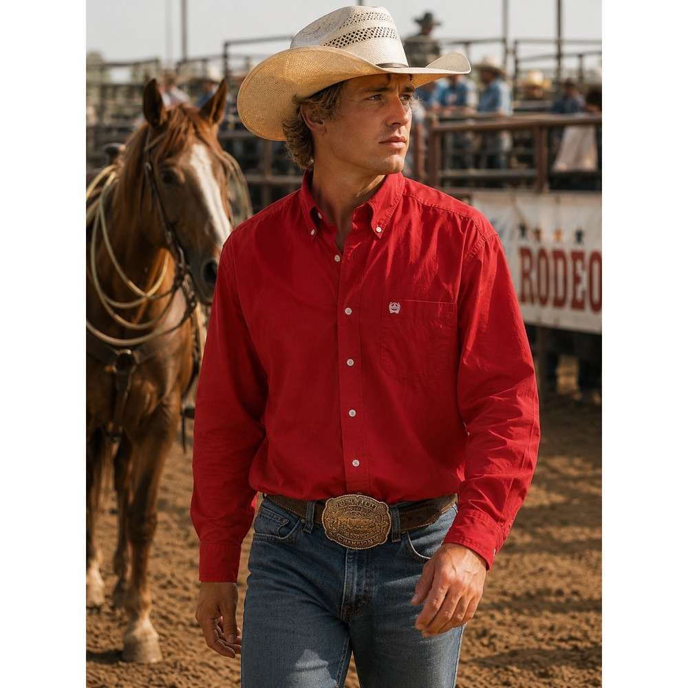 Cinch Long Sleeve‎ Button Down Shirt Men's XXL Red Cowboy Rodeo Ranch Western